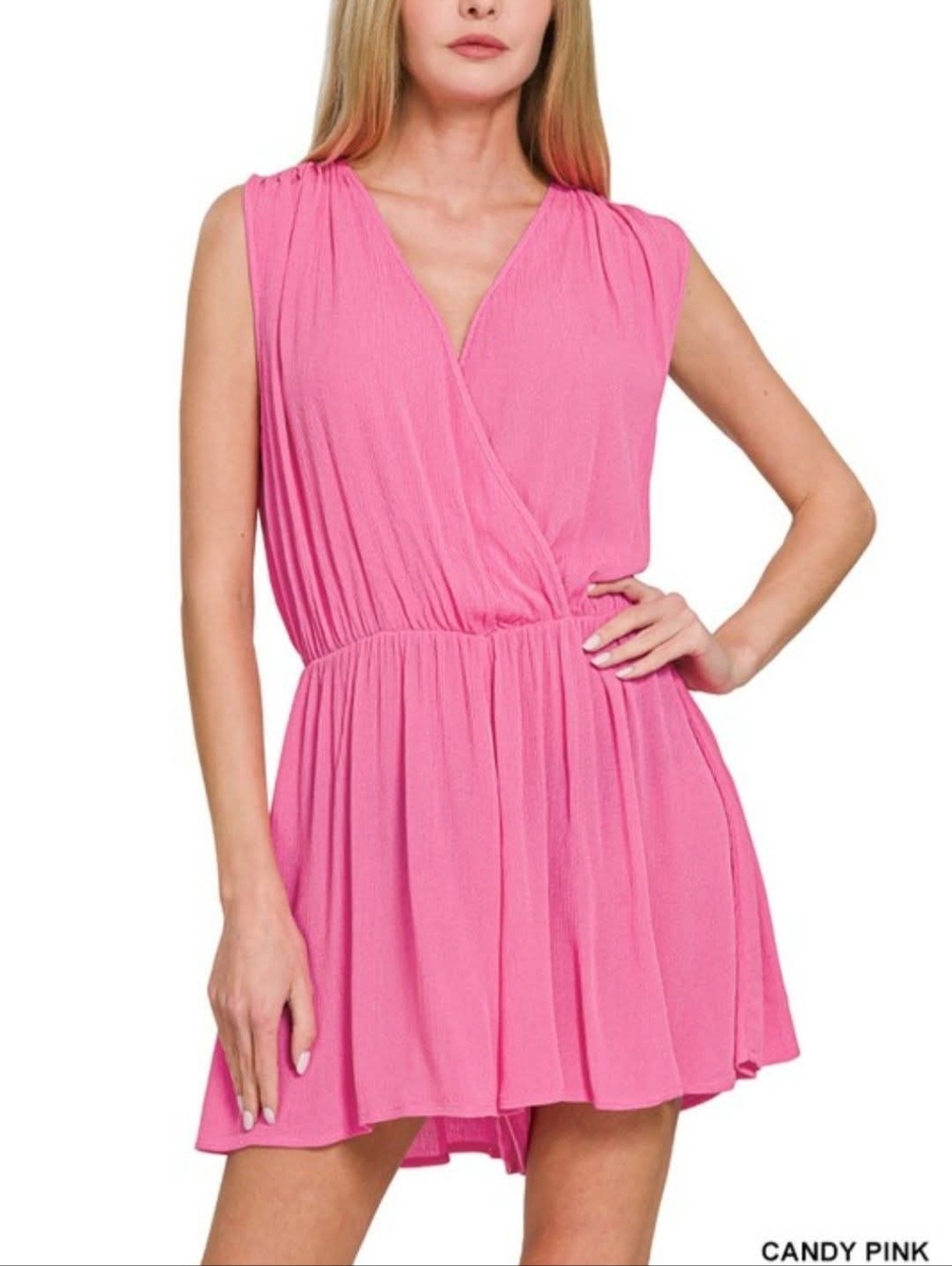 New Zenana Candy Pink Woven Romper
